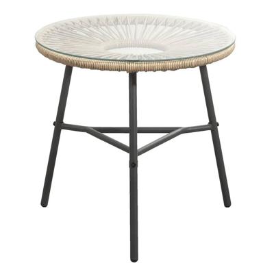 Leen Bakker - Bijzettafel Formentera - Naturel/antraciet - 50xØ50 Cm - Metaal/Kunststof - Beige