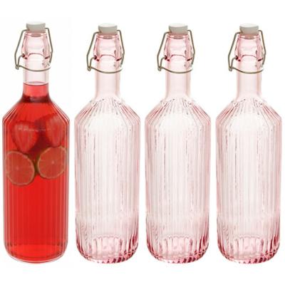 Secret de Gourmet Beugelfles / Weckfles - 4x - roze glas - luchtdicht - 1 liter - waterfles