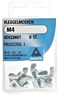 Vleugelmoer m4 verz 8st - Deltafix