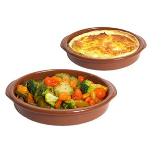 Tapas serveerschalen/ovenschalen set van 2x - D28 en D38 cm - rond - Spaans terracotta