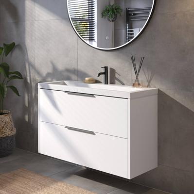 Saqu Lima voorgemonteerd ondiep badmeubel met grafiet greep incl. wastafel 100x40cm glans wit