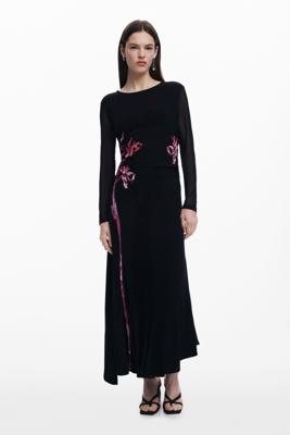 Asymmetrische lange jurk lelie - BLACK - S