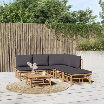 6-delige Loungeset met kussens bamboe donkergrijs