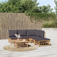 6-delige Loungeset met kussens bamboe donkergrijs