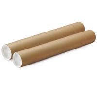 Poster koker - 2x - 470 x 50 mm - bruin - karton - met witte deksel - verzendkokers - delselkoker