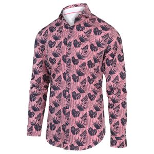 Blue Industry Heren Overhemd Roze Met Palm Print Perfect Fit