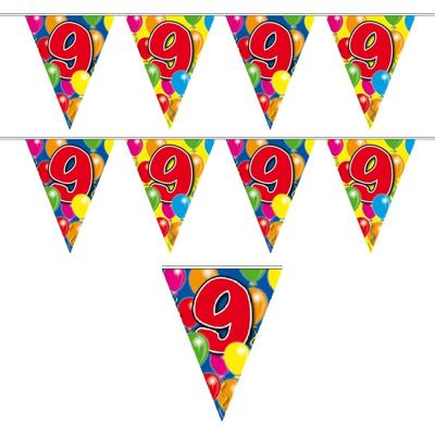 9 jaar Leeftijd versiering vlaggenlijn - 2x - vlaggetjes - verjaardag - 10 meter - plastic