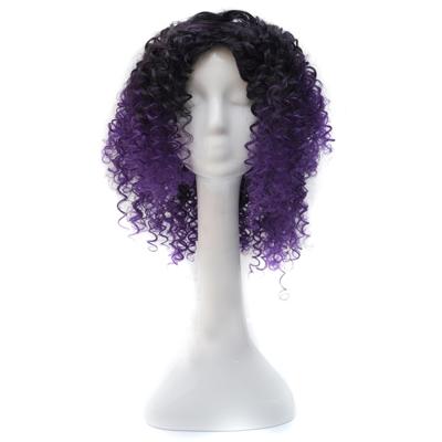 T191006 Europese en Amerikaanse pruik hoofddeksels met korte en kleine krullend haar voor vrouwen (paars)
