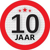 10 jaar leeftijd sticker - rond - Dia 9 cm - 10 jaar verjaardag - jubileum - leeftijd versiering