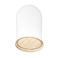 Decoratie stolp - glas - houten beige plateau - D20 x H30 cm - thumbnail