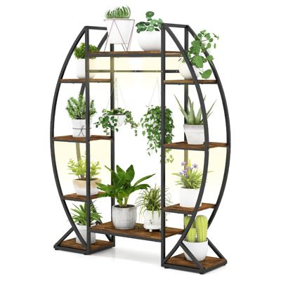 Binnen Plantenstandaard met Groeilampen 63" Hoog 10-traps Hoek Metalen Plantenrek Bruin