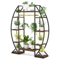 Binnen Plantenstandaard met Groeilampen 63" Hoog 10-traps Hoek Metalen Plantenrek Bruin