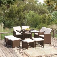 9-delige Tuinset met kussens poly rattan bruin