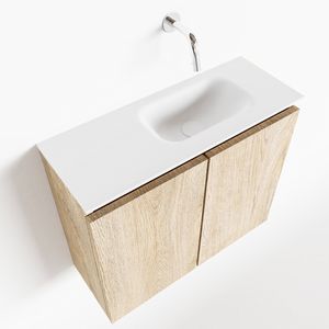 Toiletmeubel Mondiaz Ture | 60 cm | Meubelkleur Washed oak | Eden wastafel Talc Rechts | Zonder kraangat