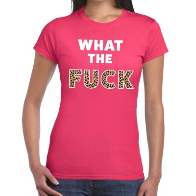 What the Fuck tijger print - tekst t-shirt - roze - dames - foute party kleding