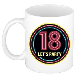 Verjaardag mok / beker - Lets party 18 jaar - neon - 300 ml - verjaardagscadeau