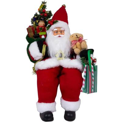Kerstman pop Luuk - H30 cm - rood - zittend - kerstman beeld - decoratie figuur