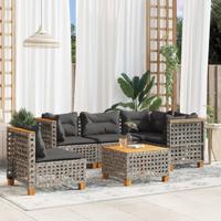 6-delige Loungeset met kussens poly rattan grijs