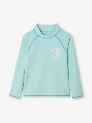 T-shirt anti-UV jongens lange mouwen Surf turquoiseblauw