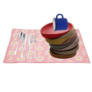 Afwas afdruipmat keuken - absorberend- microvezel - roze bloemen - 40 x 48 cm