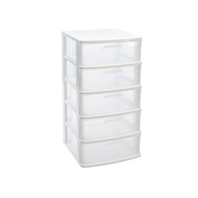 Plasticforte Ladeblok met 5x lades - wit/transparant - L40 x B39 x H81 cm - grote lades
