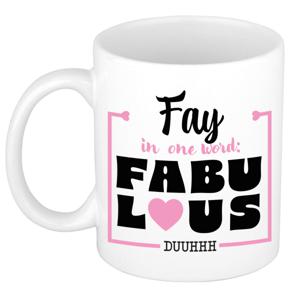 Naam mok Fay - wit - Fabulous - keramiek - 300 ml - cadeau collega beker