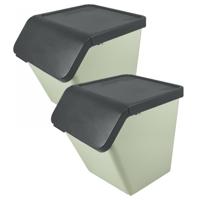 Sunware Sigma Home sorteer bak - 2x - afvalbak - groen - stapelbaar - 60L - 49 x 39 x 45 cm