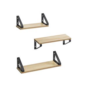 Set van 3 wandplanken in industrieel design, Eiken + Zwart