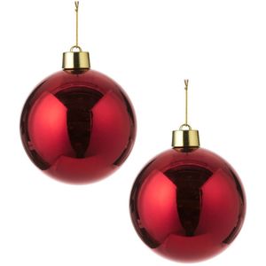 2x Grote kunststof decoratie kerstbal rood 20 cm