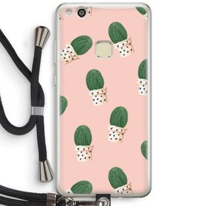 Cactusprint roze: Huawei Ascend P10 Lite Transparant Hoesje met koord