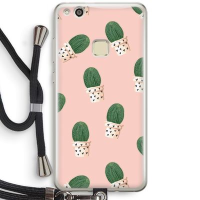 Cactusprint roze: Huawei Ascend P10 Lite Transparant Hoesje met koord