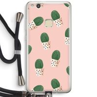 Cactusprint roze: Huawei Ascend P10 Lite Transparant Hoesje met koord