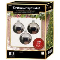 Zilveren Kerstversiering Kerstballen 24-delig 6 en 8 cm   -