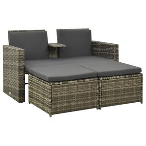 3-delige Loungeset met kussens poly rattan grijs