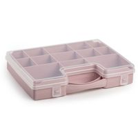 Opbergkoffertje/opbergdoos/sorteerbox 13-vaks kunststof oud roze 27 x 20 x 3 cm   -