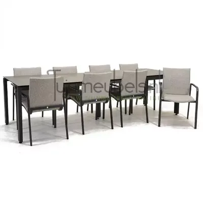 Tuinstoel Anzio dining Soft grey met GOA HPL 280 cm donker grijs
