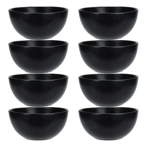 Soepkommen - 8x - Lava stone - keramiek - D15 x H7 cm - zwart - Stapelbaar