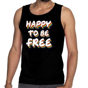 Happy to be free gay pride tanktop/mouwloos shirt zwart voor her