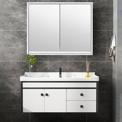Muur Opgezette Badkamerkast met Dubbele Gespiegelde Deur Badkamer Opbergkast Organisator Plank Multifunctionele Opbergkast Wit