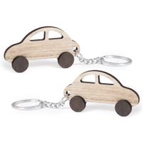 10x stuks sleutelhanger met auto - hout - 4x7 cm - autosleutel hanger - thumbnail