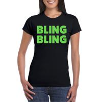 Bellatio Decorations Verkleed T-shirt voor dames - bling - zwart - groen glitter - carnaval/themafeest 2XL  -