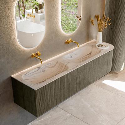 Badmeubel Mondiaz Kurve-Dlux | 175 cm | Meubelkleur Shadow | Wastafelkleur Nata | Solid surface | Dubbel / Links spoelbak | Zonder kraangat(en)