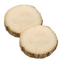 Decoratie boomschijf met schors - 2x - hout - D17 x H2 cm - rond