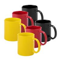 Koffie mokken/drinkbekers Auxerre - 6x - keramiek - geel/rood/zwart - 370 ml