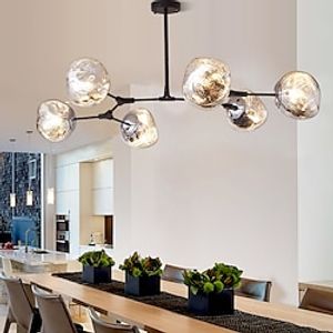 kroonluchter lava 3/6 licht e27 Scandinavische glazen bol kroonluchter verstelbare hoogte, matzwarte spoetnik kroonluchter, e26 metalen handgeblazen takken hanglamp 72/125cm midden eeuw globe Lightinthebox