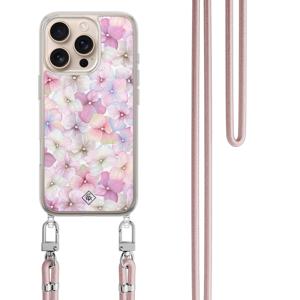 iPhone 16 Pro Max hoesje met rosegoud koord - Hortensia