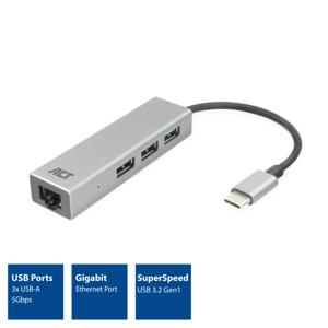ACT Connectivity 3-Poorts USB-C 3.2 (USB 3.0) Hub met Gigabit ethernet poort usb-hub