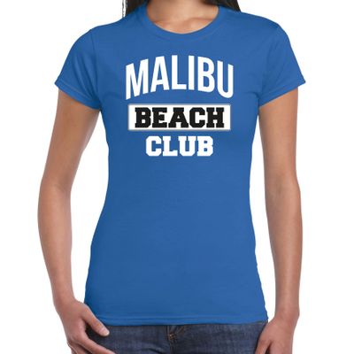 Zomer t-shirt voor dames - Malibu Beach Club - tropisch thema feest kleding - blauw