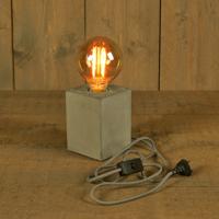 Tafellamp Cement - grijs - hout - strijkijzer snoer - 9.5 x 9.5 x 13 cm - Designlamp