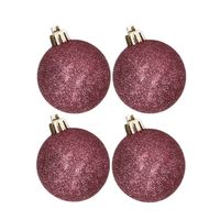 4x stuks kunststof glitter kerstballen aubergine roze 10 cm - Kerstbal
